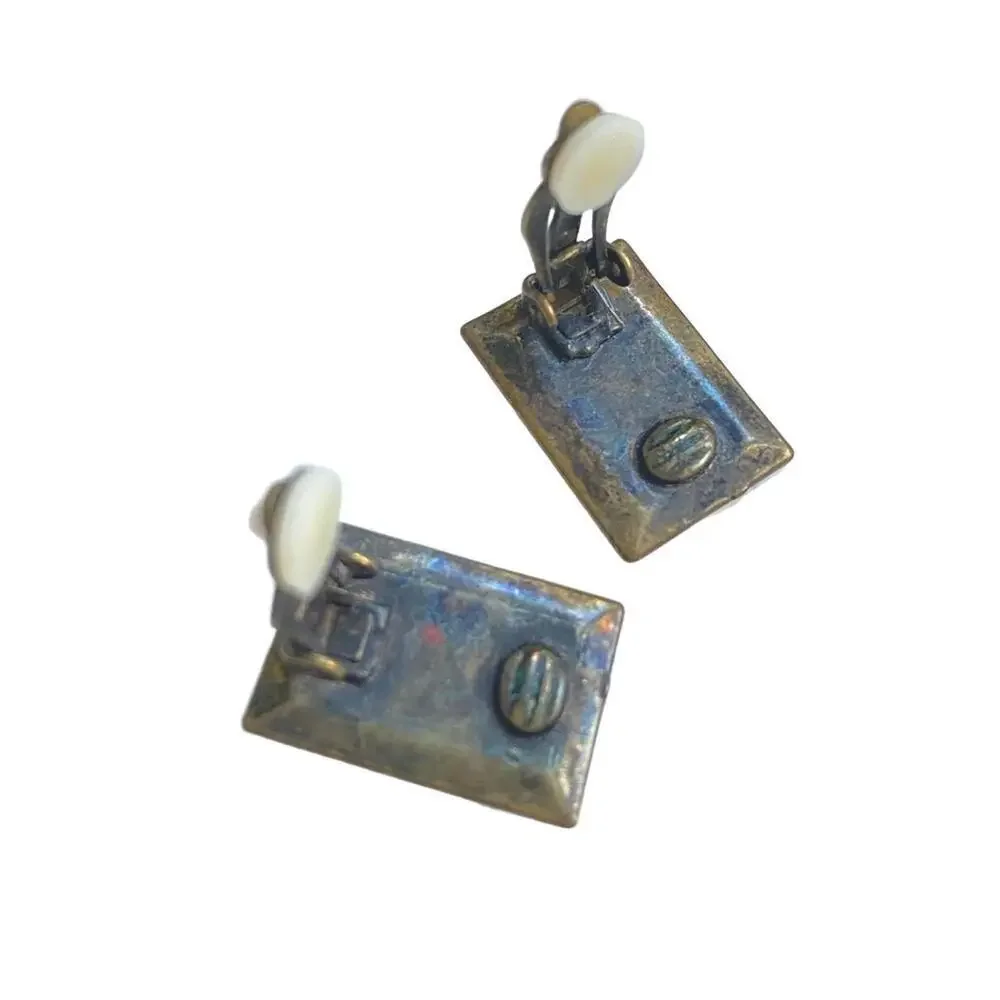 Vintage Art Deco Style Gold Tone Geometric Clip-On Earrings | Leaf Motif